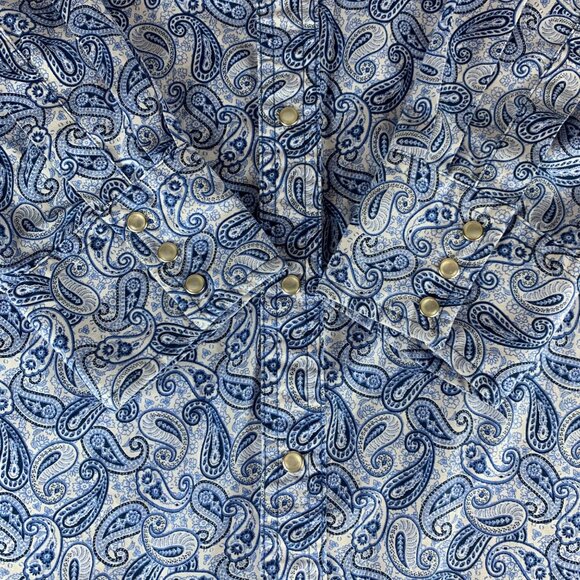 Wrangler Blue White Pearl Snap Long Sleeve Button Down Shirt Mens XLT - Picture 4 of 5